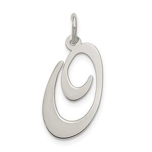 Sterling Silver, Ella Collection, LG Fancy Script Initial O Pendant